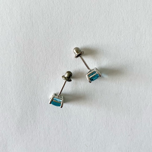 London Blue Topaz Square 10K White Gold Stud Large Gem Stone Earrings - Picture 2 of 5